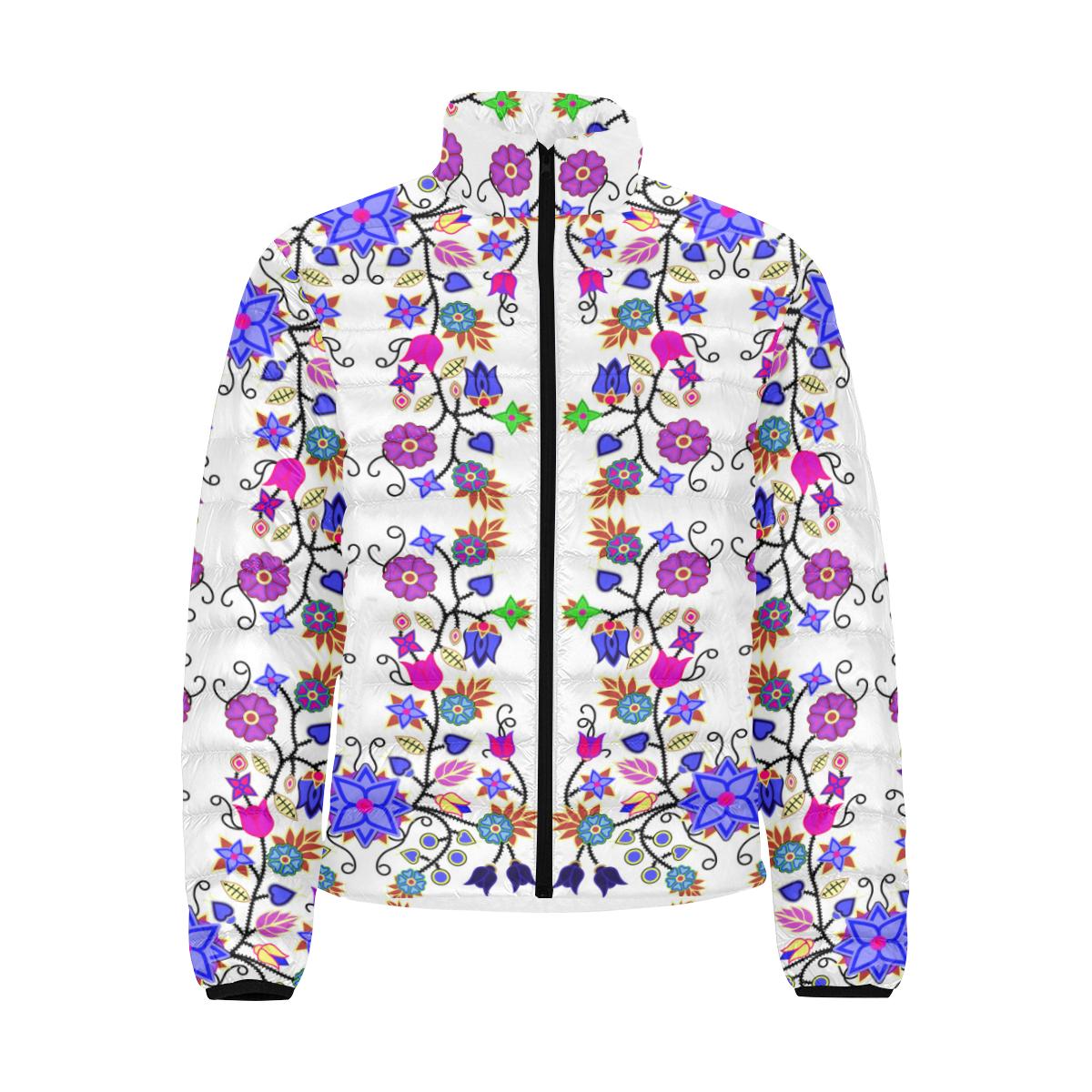 Floral Beadwork Seven Clans White Men's Stand Collar Padded Jacket (Model H41) Men's Stand Collar Padded Jacket (H41) e-joyer
