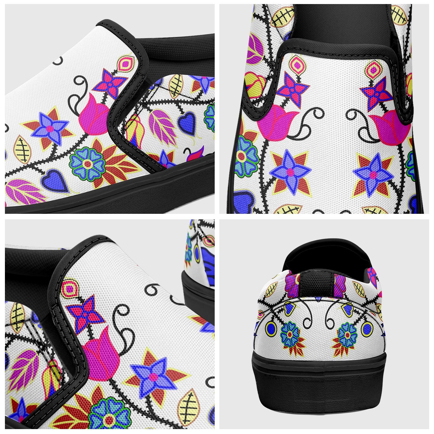 Floral Beadwork Seven Clans White Otoyimm Canvas Slip On Shoes 49 Dzine