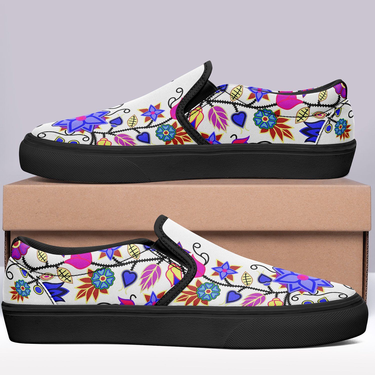 Floral Beadwork Seven Clans White Otoyimm Canvas Slip On Shoes 49 Dzine