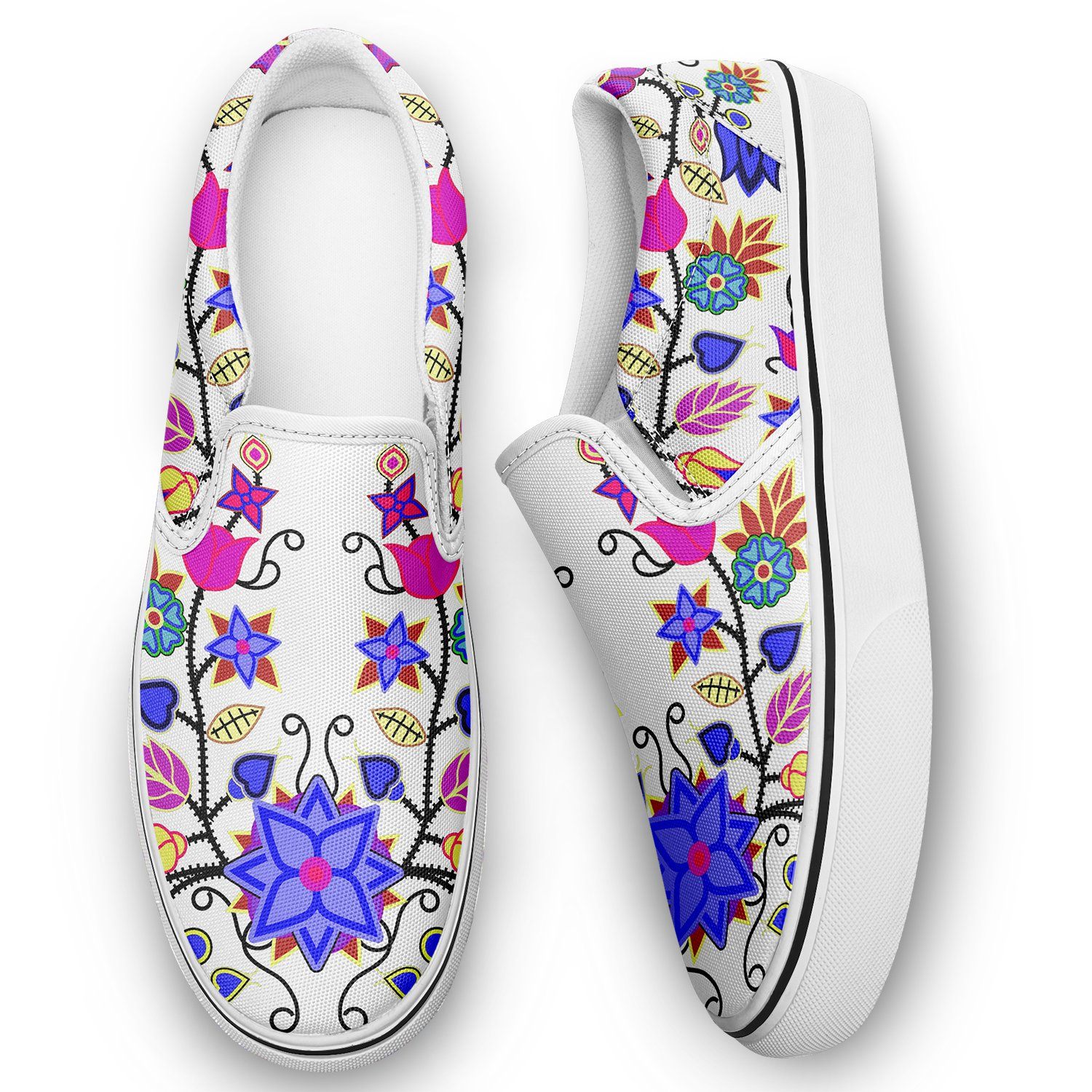 Floral Beadwork Seven Clans White Otoyimm Canvas Slip On Shoes 49 Dzine