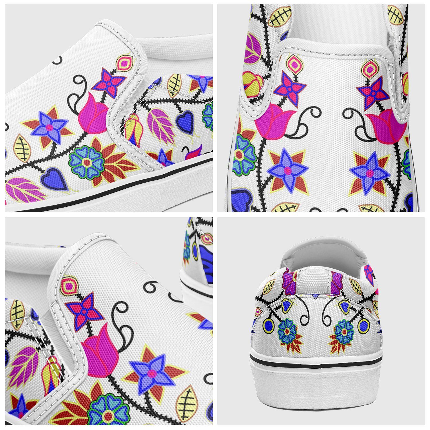 Floral Beadwork Seven Clans White Otoyimm Kid's Canvas Slip On Shoes 49 Dzine