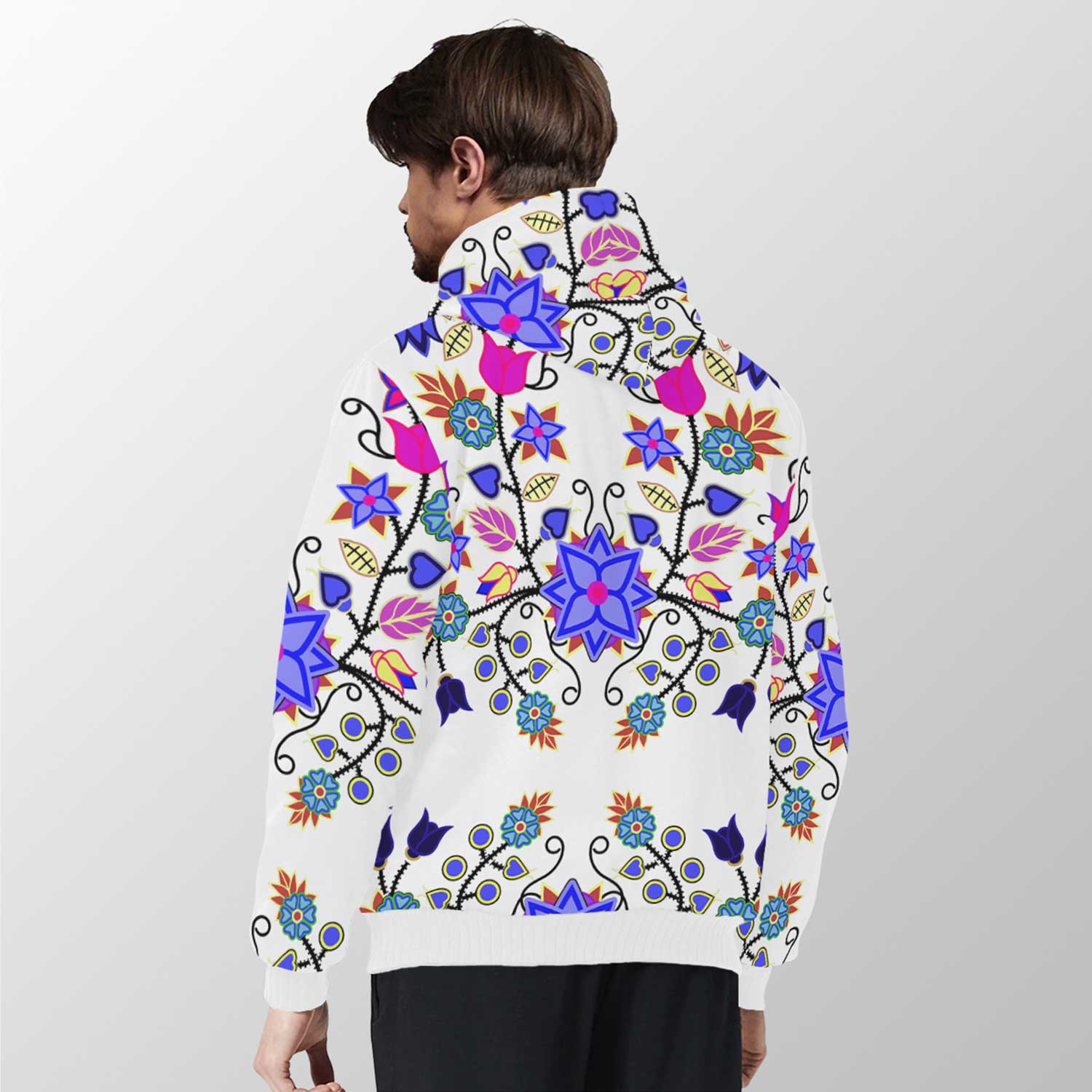 Floral Beadwork Seven Clans White Sherpa Hoodie 49 Dzine 