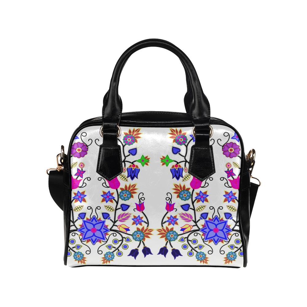Floral Beadwork Seven Clans White Shoulder Handbag (Model 1634) Shoulder Handbags (1634) e-joyer