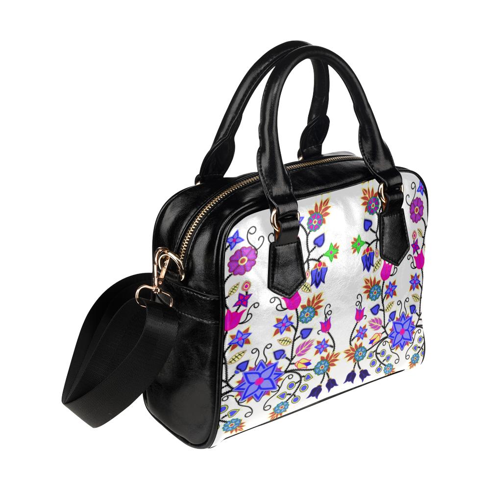Floral Beadwork Seven Clans White Shoulder Handbag (Model 1634) Shoulder Handbags (1634) e-joyer