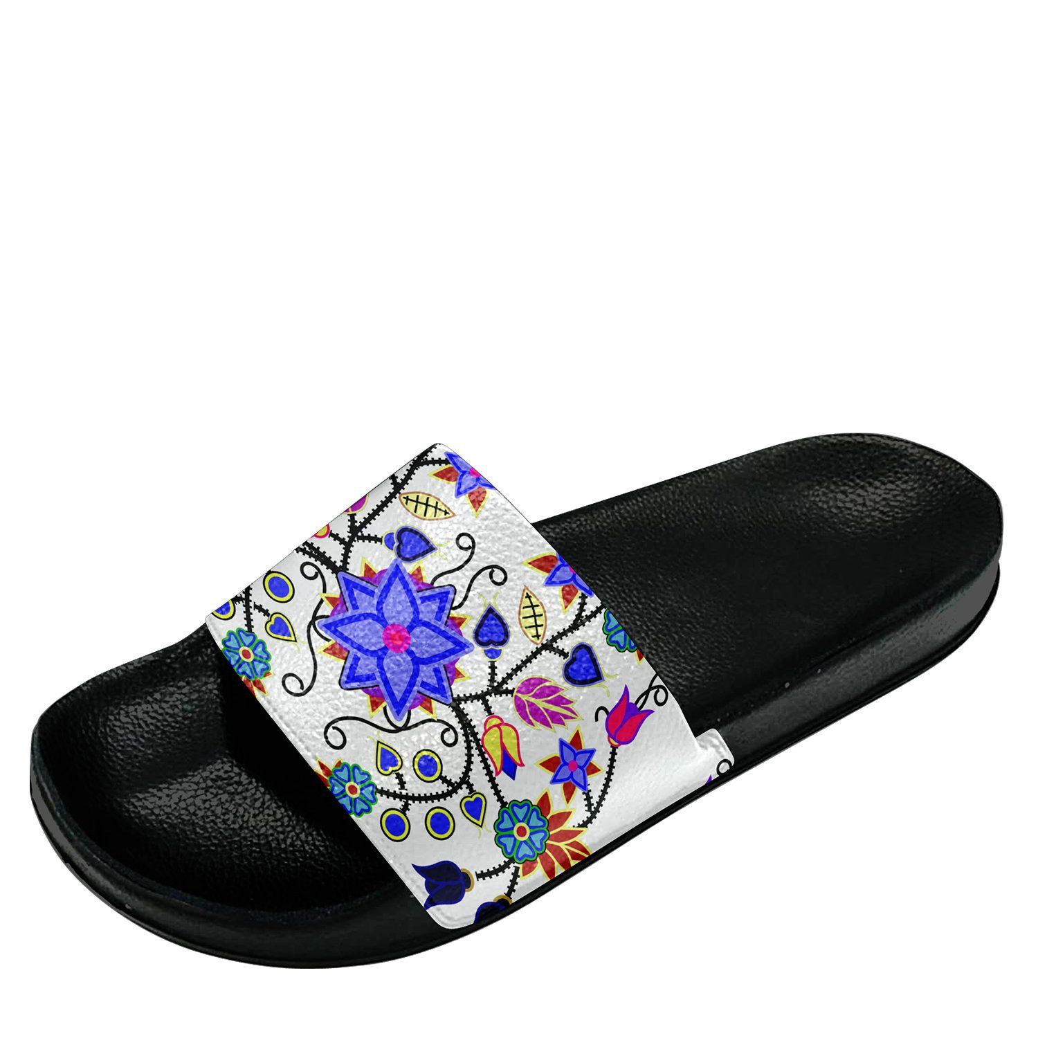 Floral Beadwork Seven Clans White Slide Sandals 49 Dzine