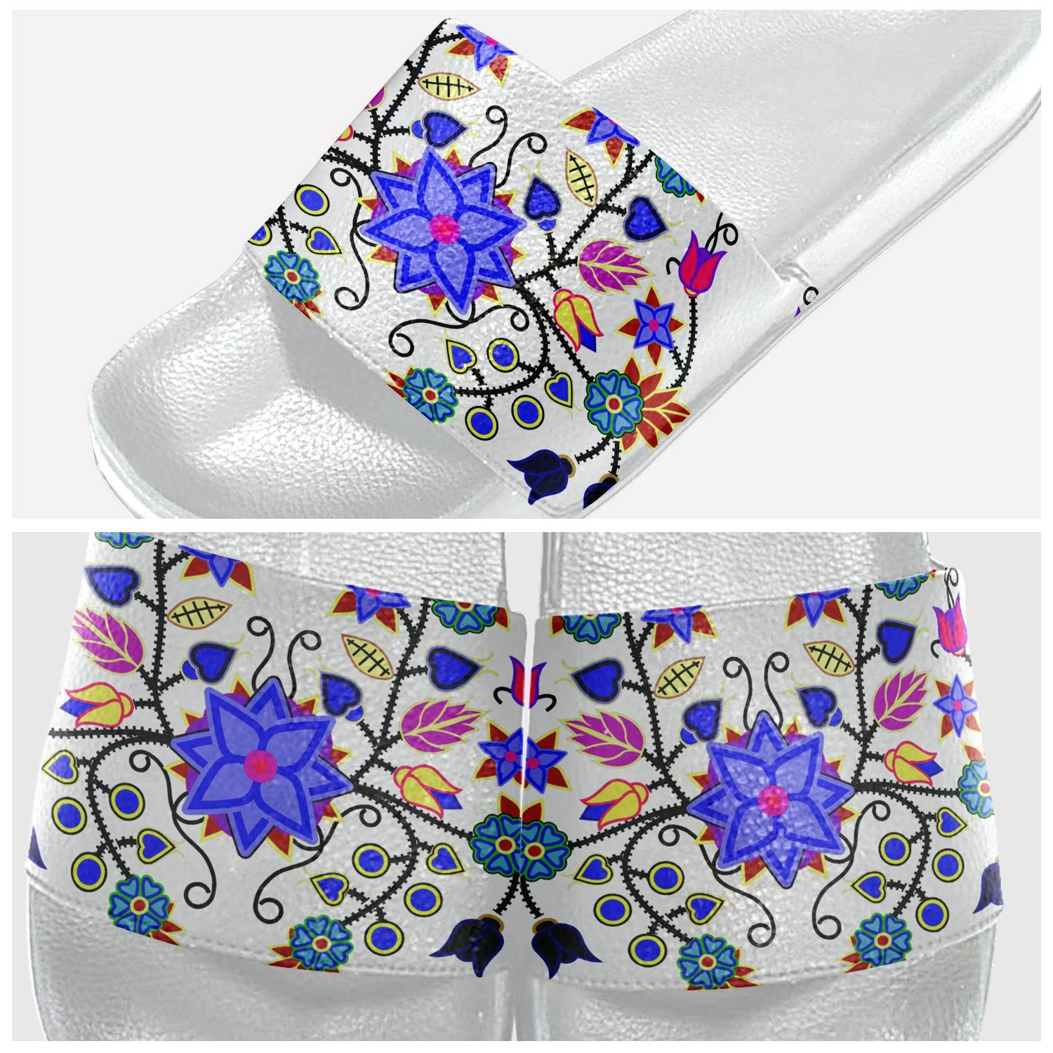 Floral Beadwork Seven Clans White Slide Sandals 49 Dzine