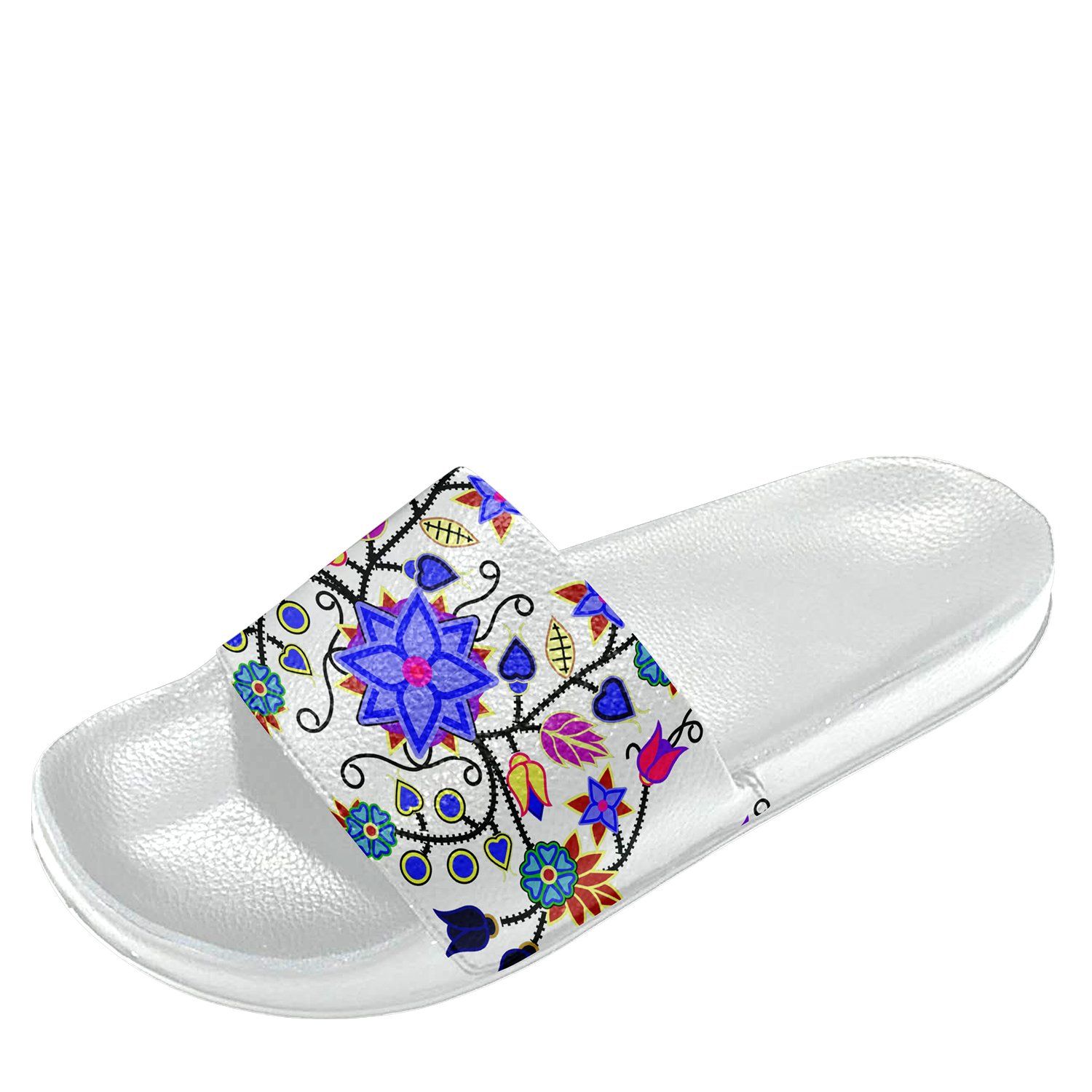 Floral Beadwork Seven Clans White Slide Sandals 49 Dzine