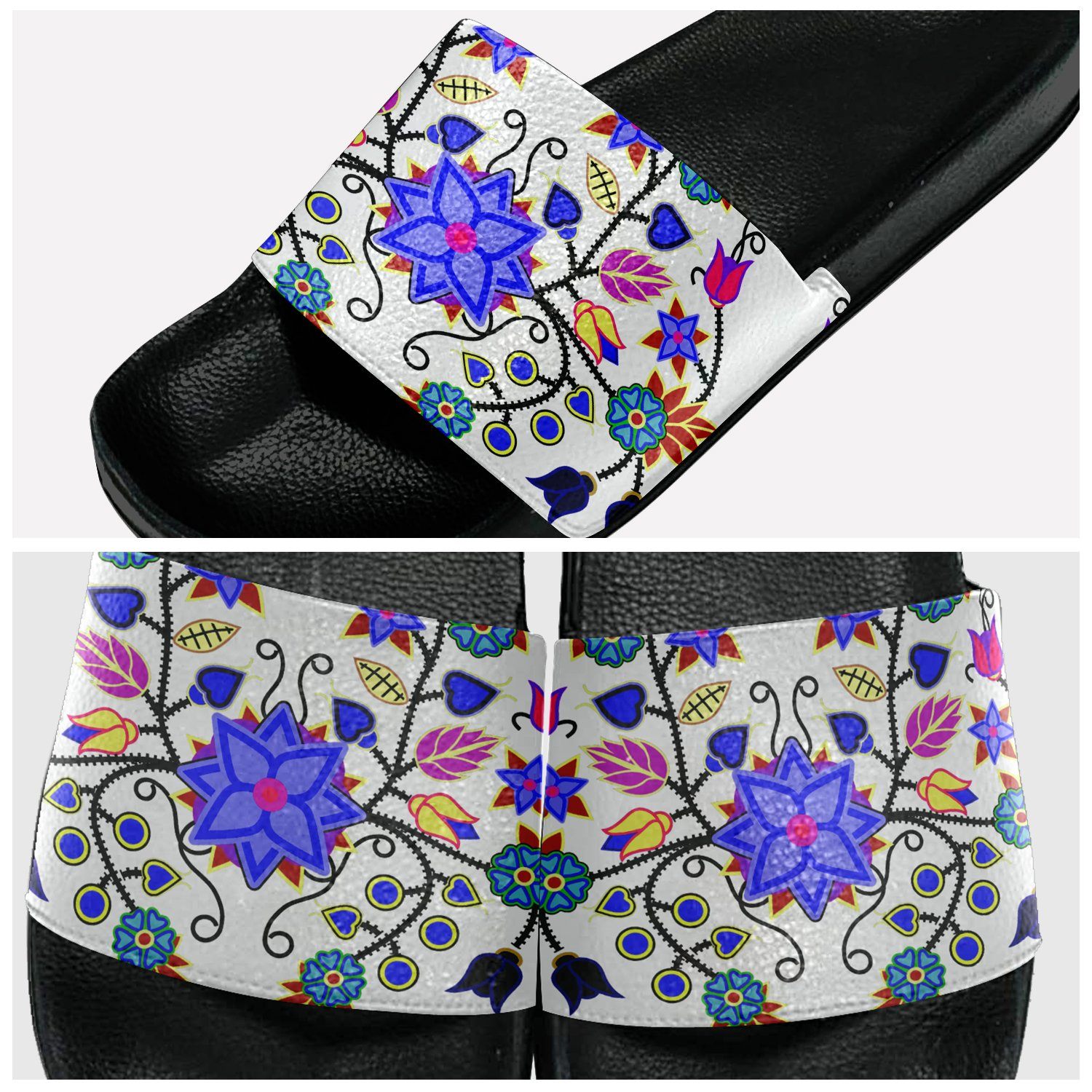 Floral Beadwork Seven Clans White Slide Sandals 49 Dzine