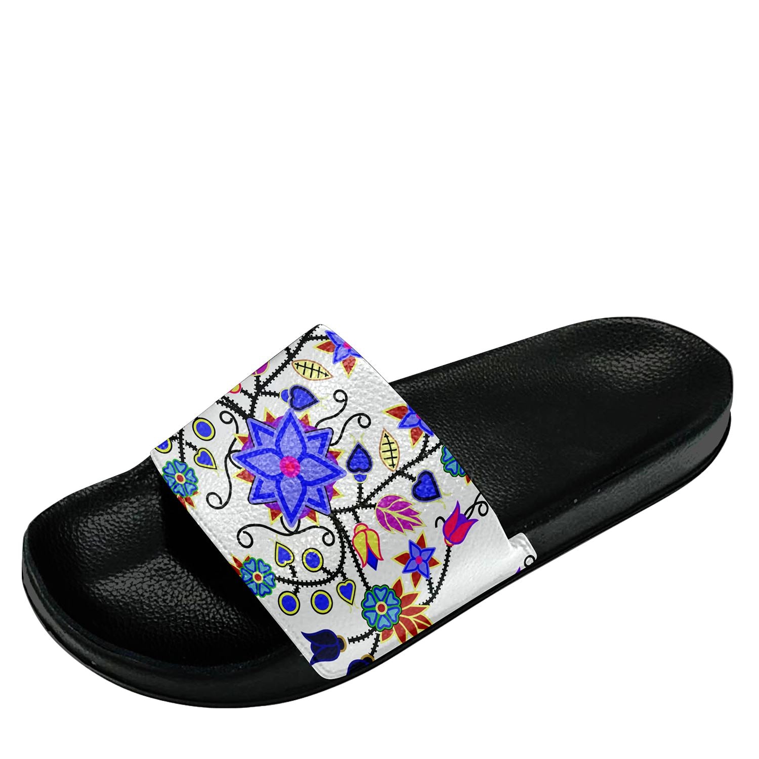 Floral Beadwork Seven Clans White Slide Sandals 49 Dzine