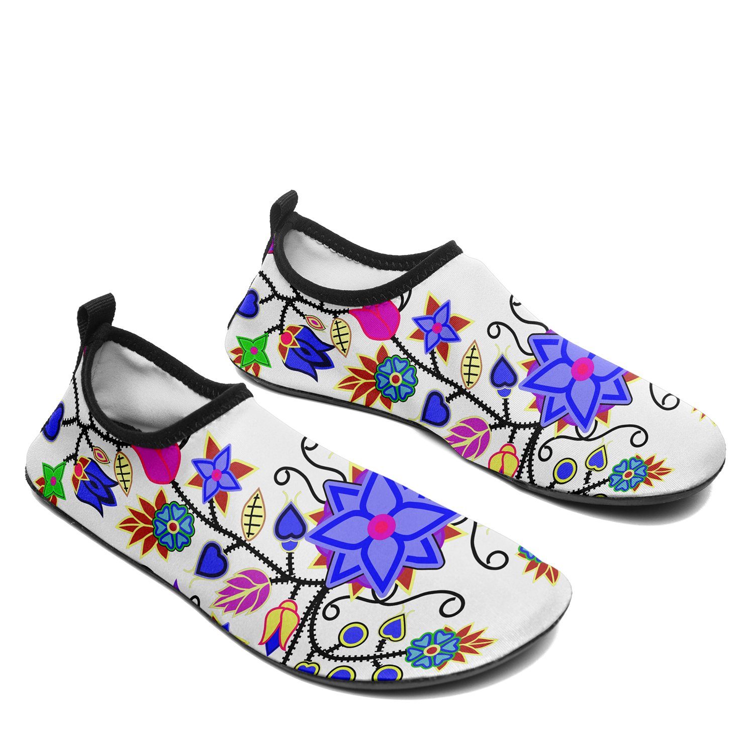 Floral Beadwork Seven Clans White Sockamoccs Slip On Shoes 49 Dzine