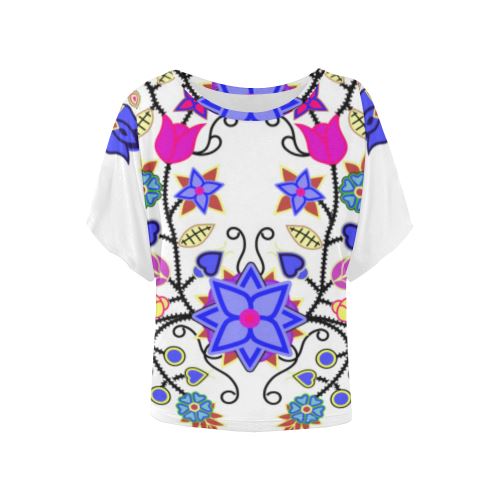 Floral Beadwork Seven Clans White Women's Batwing-Sleeved Blouse T shirt (Model T44) Women's Batwing-Sleeved Blouse T shirt (T44) e-joyer