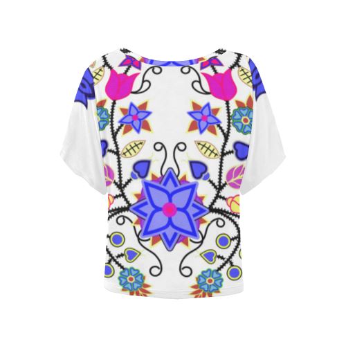 Floral Beadwork Seven Clans White Women's Batwing-Sleeved Blouse T shirt (Model T44) Women's Batwing-Sleeved Blouse T shirt (T44) e-joyer
