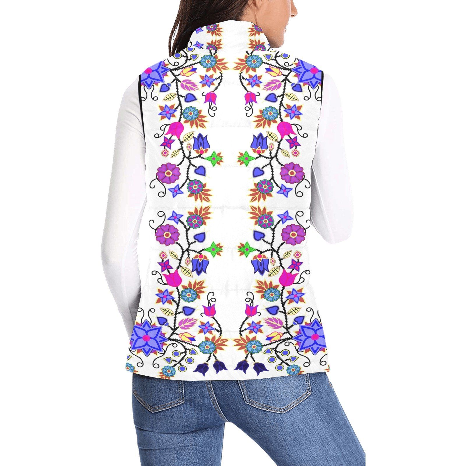 Floral Beadwork Seven Clans White Women's Padded Vest Jacket (Model H44) Women's Padded Vest Jacket (H44) e-joyer