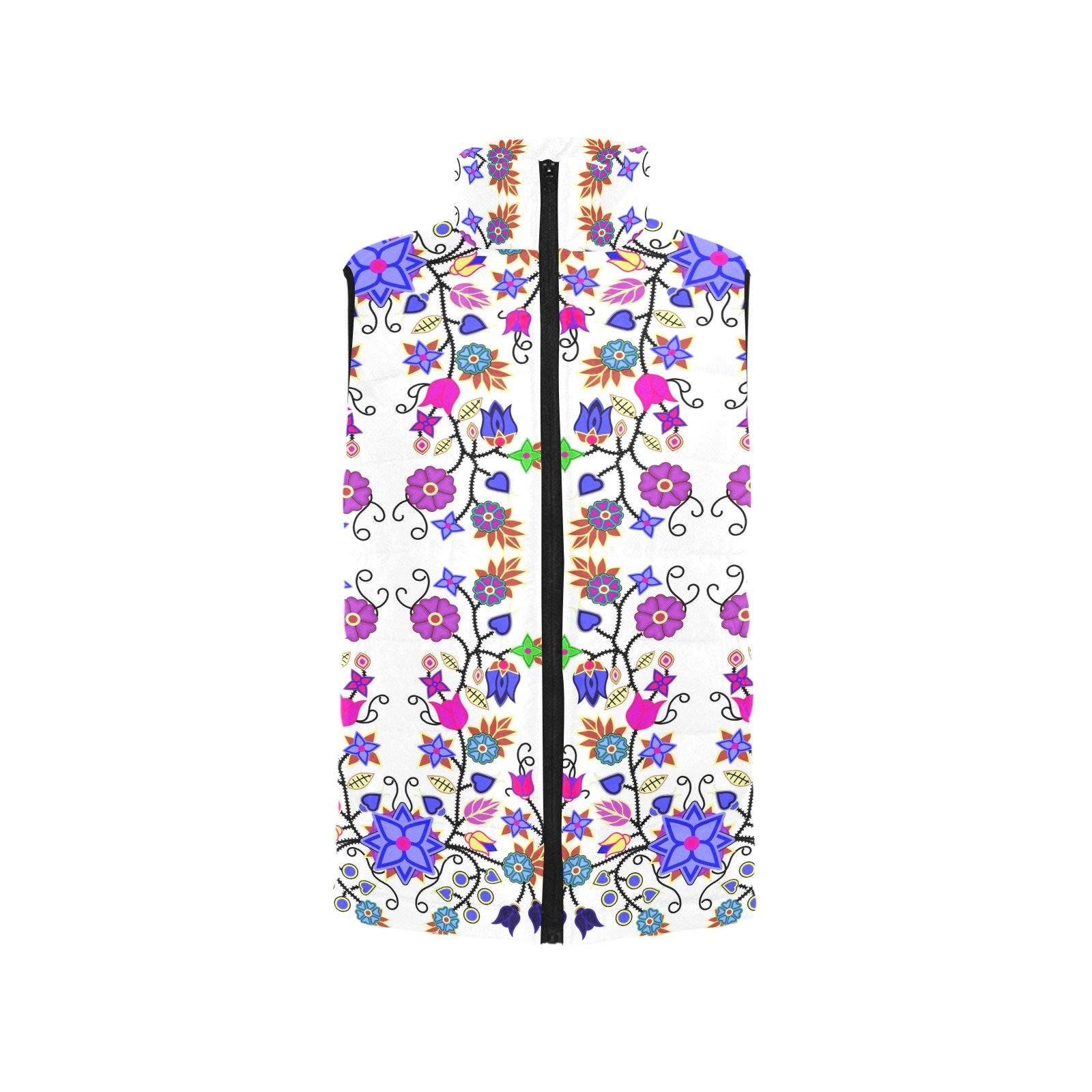 Floral Beadwork Seven Clans White Women's Padded Vest Jacket (Model H44) Women's Padded Vest Jacket (H44) e-joyer
