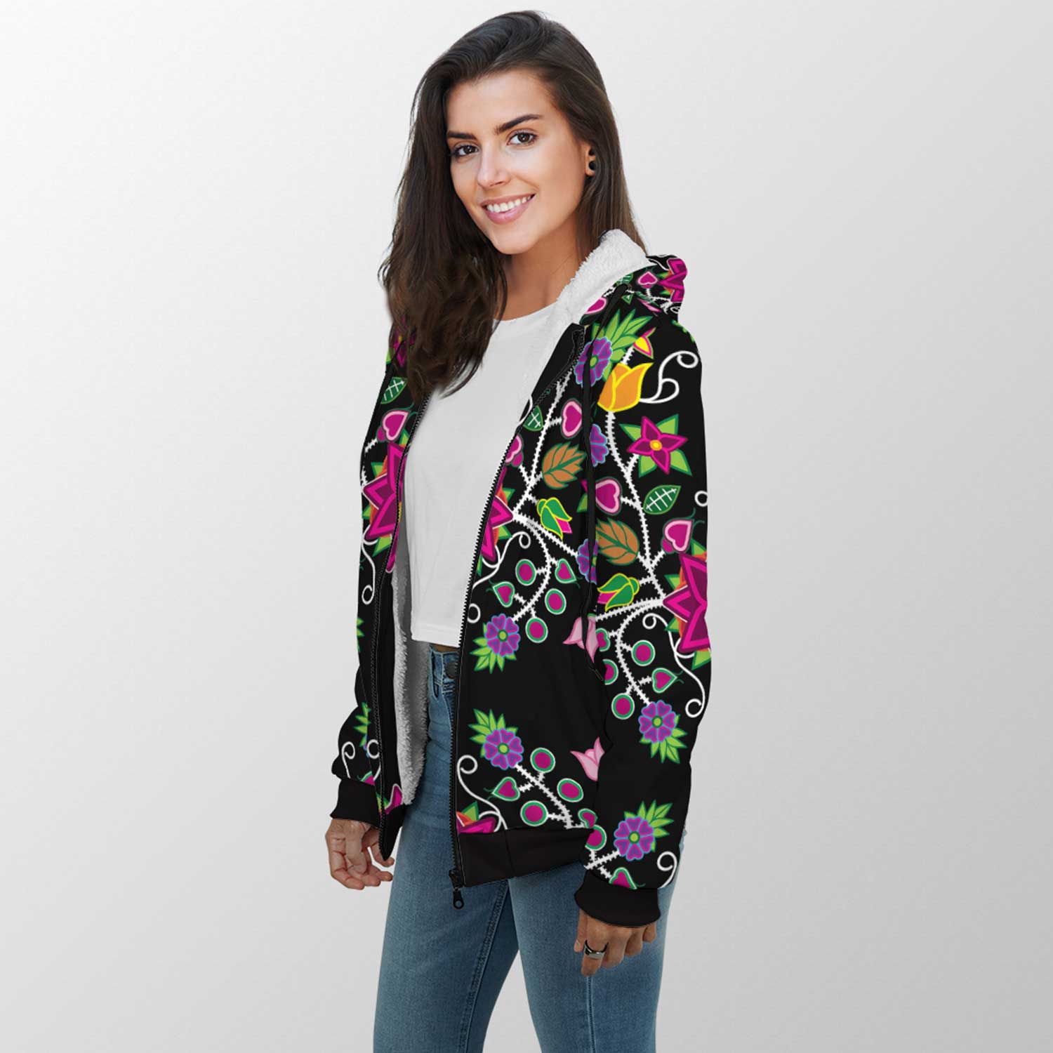 Floral Beadwork Sherpa Hoodie 49 Dzine