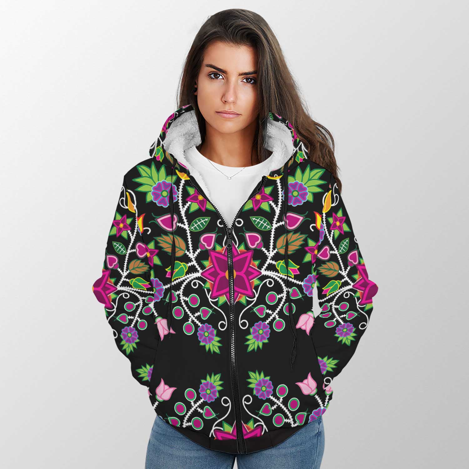 Floral Beadwork Sherpa Hoodie 49 Dzine