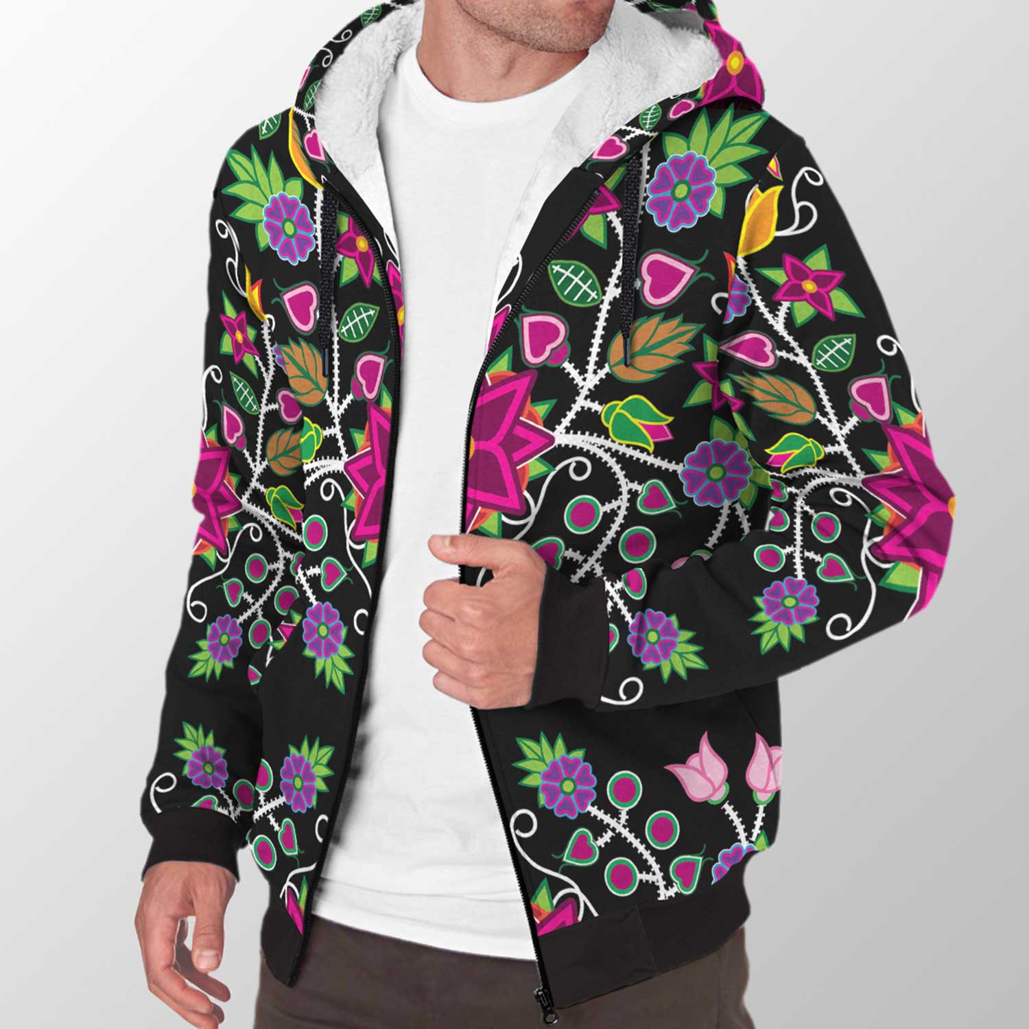 Floral Beadwork Sherpa Hoodie 49 Dzine