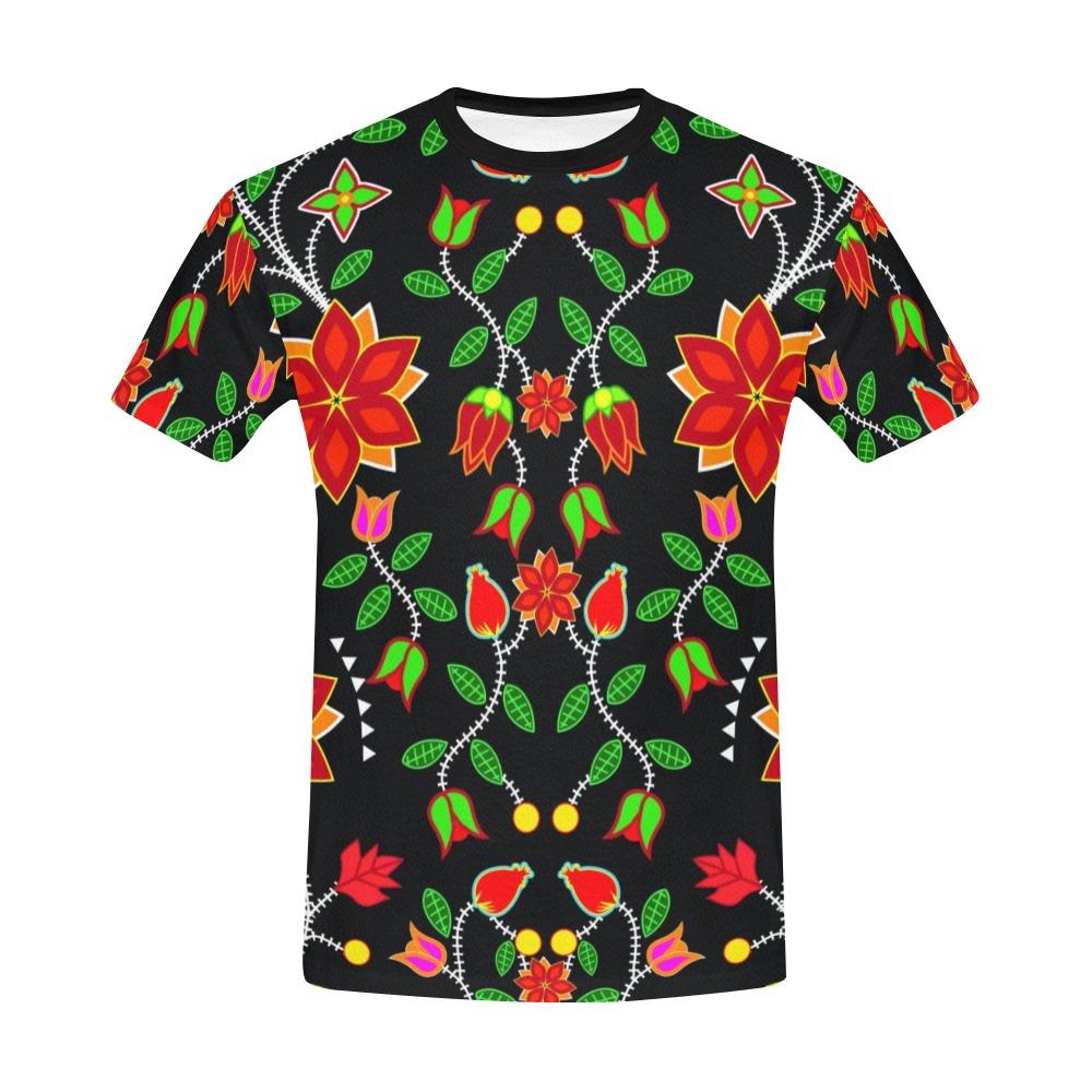 Floral Beadwork Six Bands All Over Print T-Shirt for Men (USA Size) (Model T40) All Over Print T-Shirt for Men (T40) e-joyer