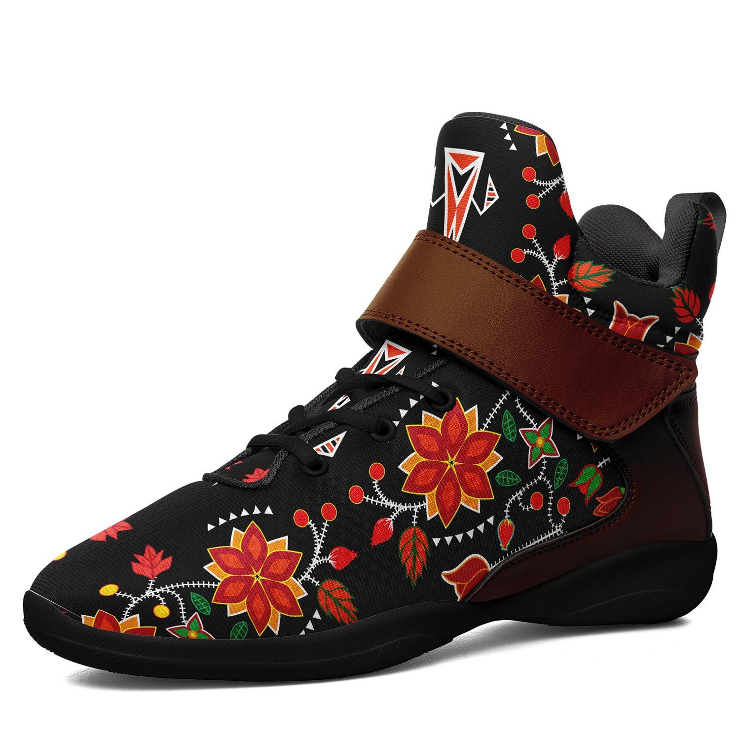 Floral Beadwork Six Bands Ipottaa Basketball / Sport High Top Shoes - Black Sole 49 Dzine US Men 7 / EUR 40 Black Sole with Brown Strap 