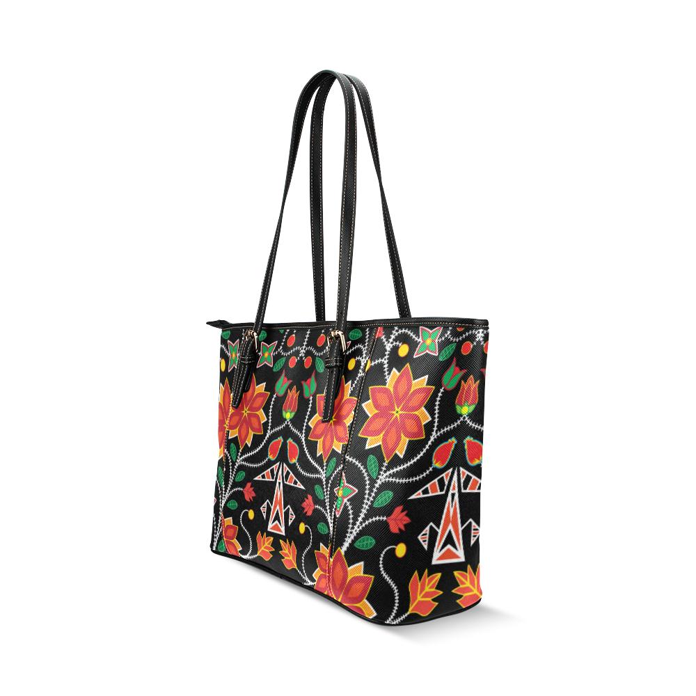 Floral Beadwork Six Bands Leather Tote Bag/Large (Model 1640) Leather Tote Bag (1640) e-joyer