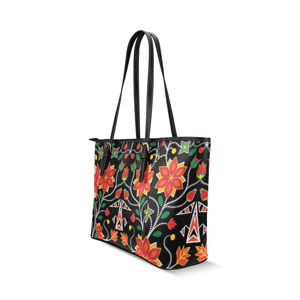 Floral Beadwork Six Bands Leather Tote Bag/Large (Model 1640) Leather Tote Bag (1640) e-joyer 