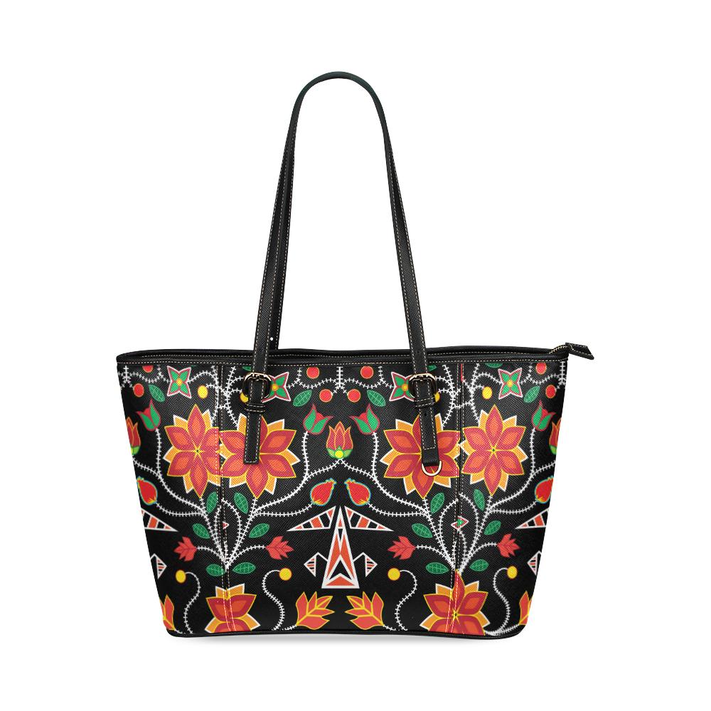 Floral Beadwork Six Bands Leather Tote Bag/Large (Model 1640) Leather Tote Bag (1640) e-joyer
