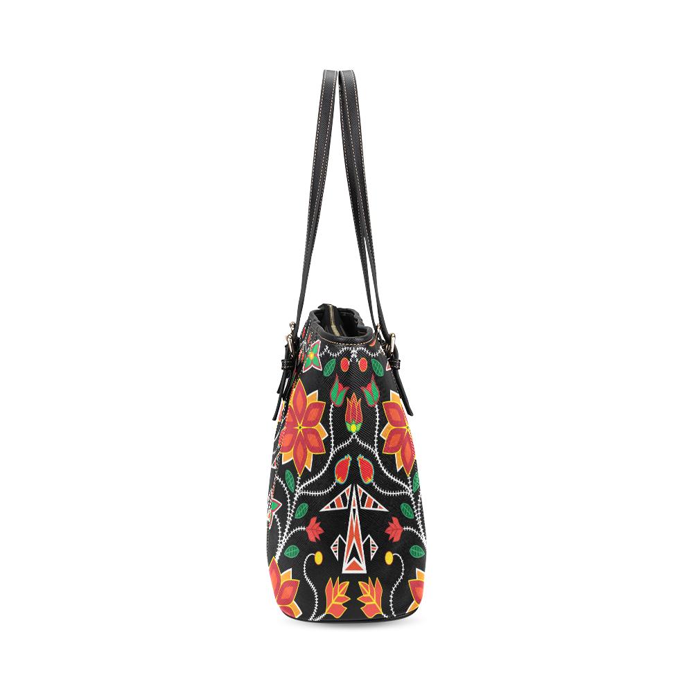 Floral Beadwork Six Bands Leather Tote Bag/Large (Model 1640) Leather Tote Bag (1640) e-joyer