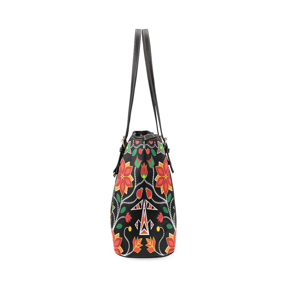 Floral Beadwork Six Bands Leather Tote Bag/Large (Model 1640) Leather Tote Bag (1640) e-joyer