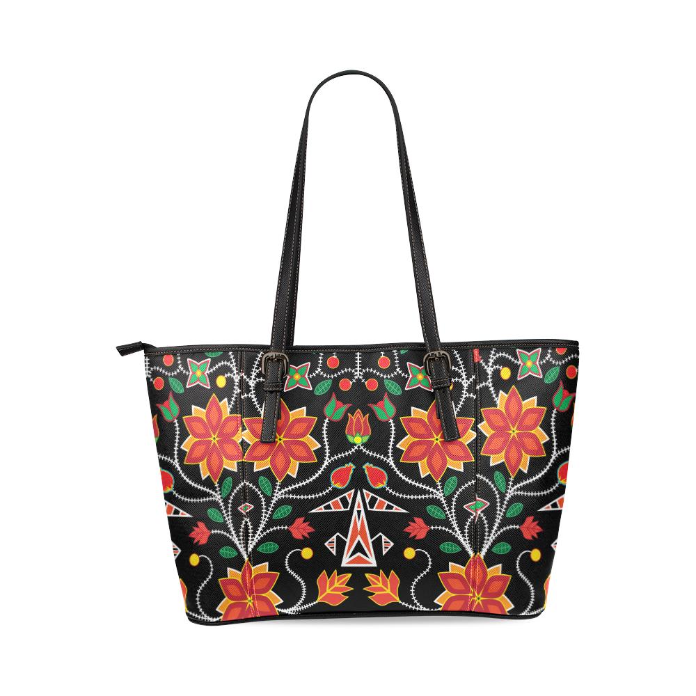 Floral Beadwork Six Bands Leather Tote Bag/Large (Model 1640) Leather Tote Bag (1640) e-joyer