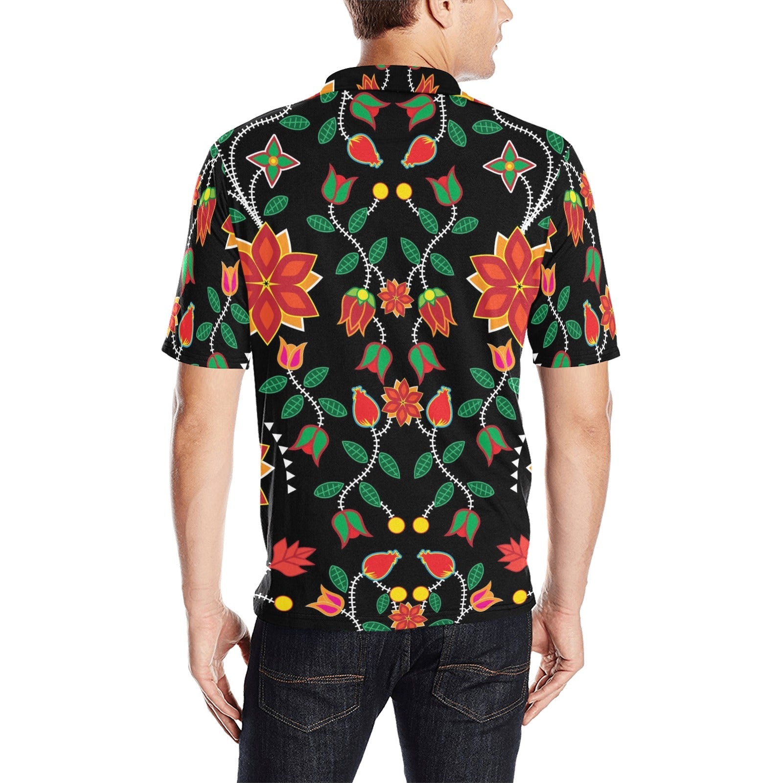 Floral Beadwork Six Bands Men's All Over Print Polo Shirt (Model T55) Men's Polo Shirt (Model T55) e-joyer