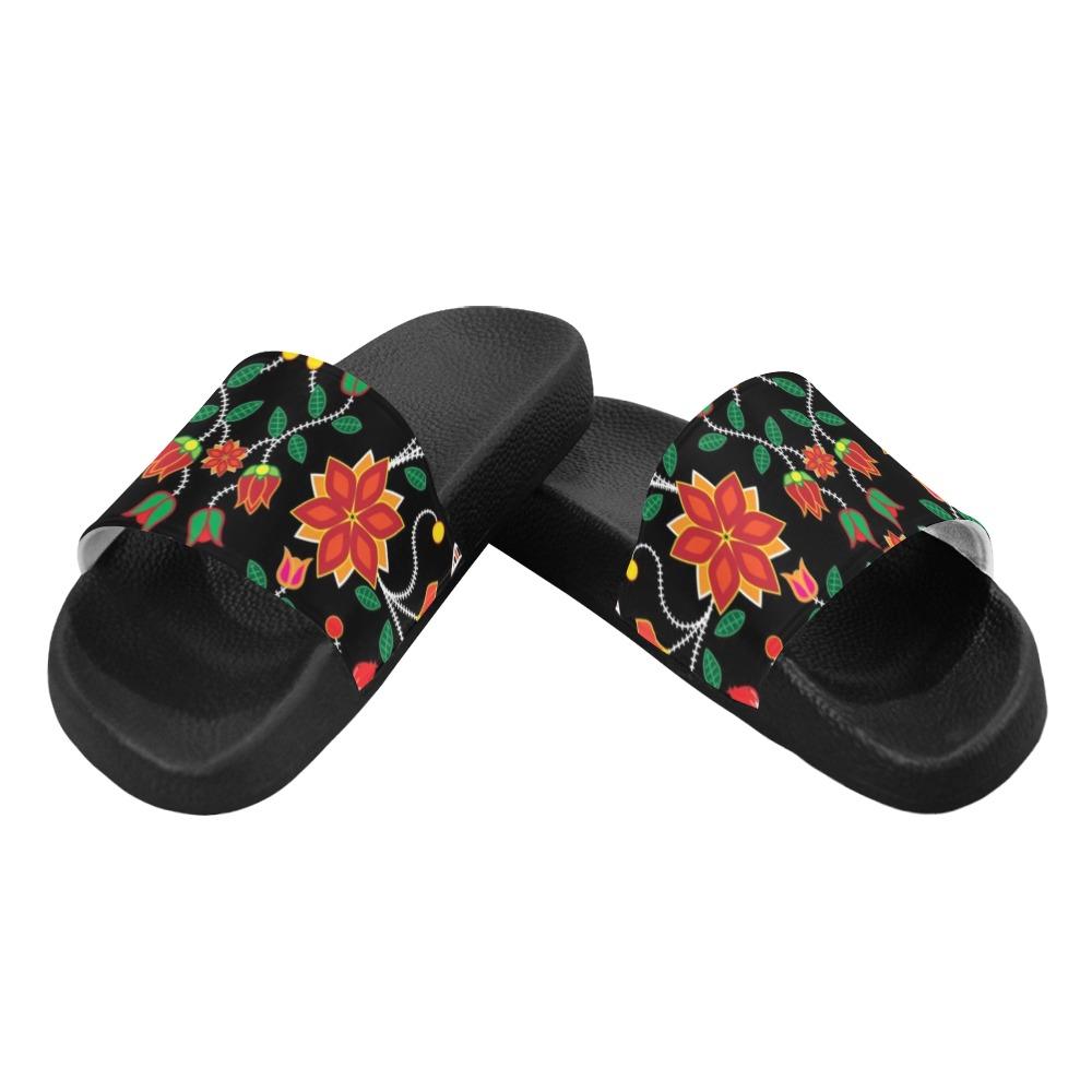 Floral Beadwork Six Bands Men's Slide Sandals (Model 057) Men's Slide Sandals (057) e-joyer