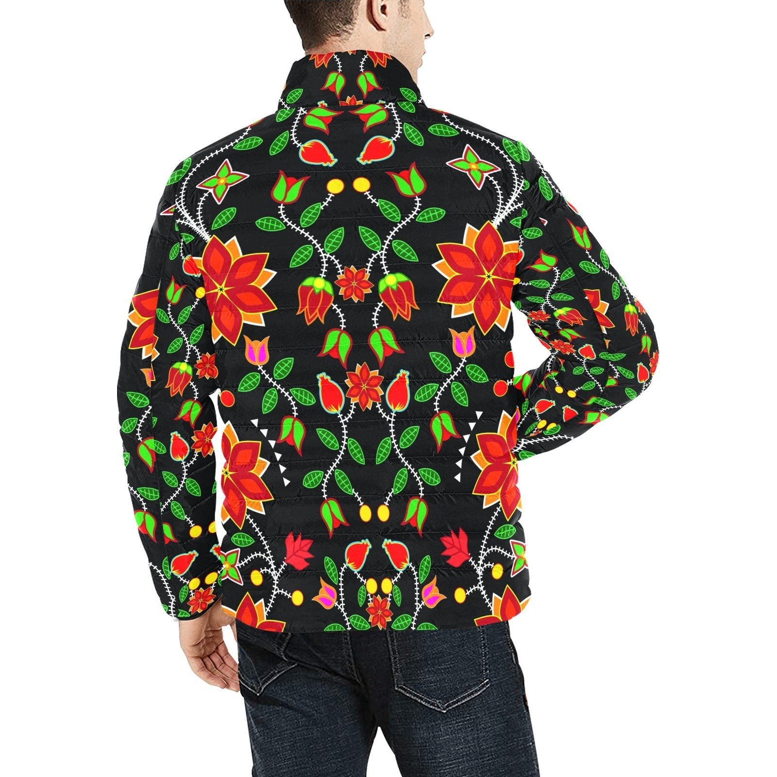 Floral Beadwork Six Bands Men's Stand Collar Padded Jacket (Model H41) Men's Stand Collar Padded Jacket (H41) e-joyer