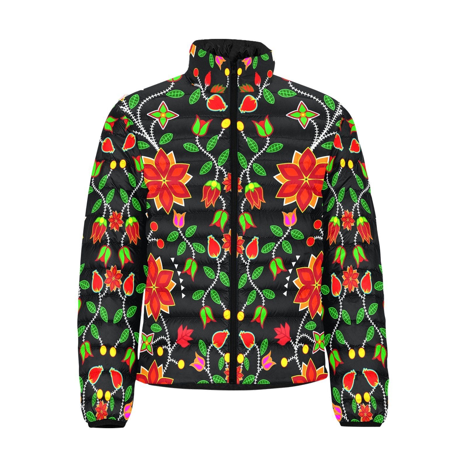 Floral Beadwork Six Bands Men's Stand Collar Padded Jacket (Model H41) Men's Stand Collar Padded Jacket (H41) e-joyer