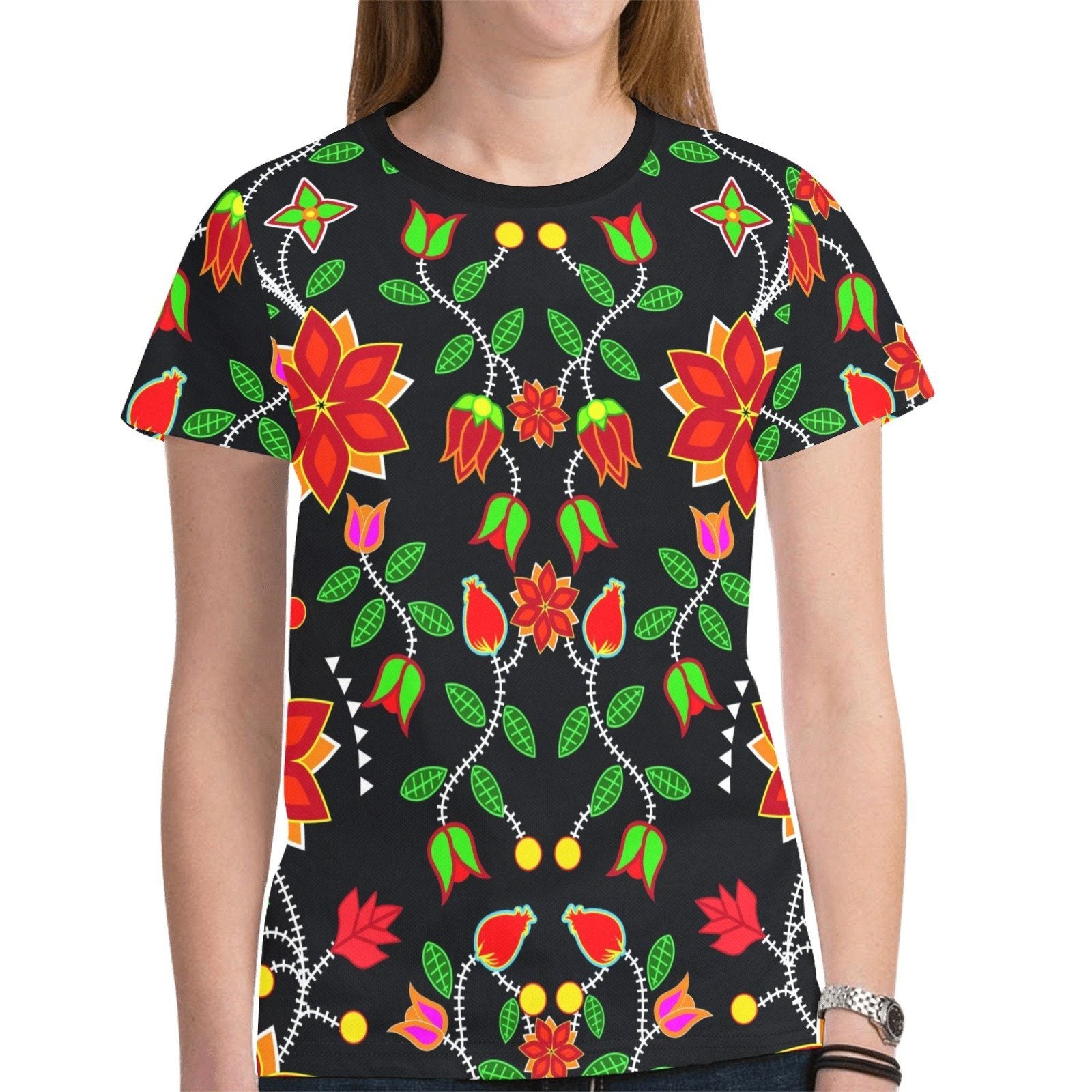 Floral Beadwork Six Bands New All Over Print T-shirt for Women (Model T45) tshirt e-joyer 