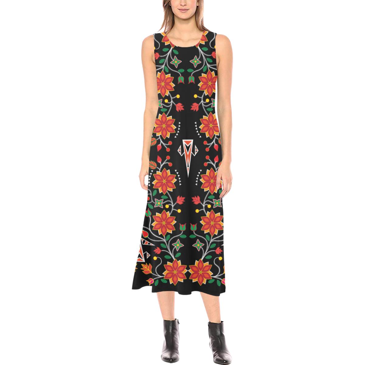 Floral Beadwork Six Bands Phaedra Sleeveless Open Fork Long Dress (Model D08) Phaedra Sleeveless Open Fork Long Dress (D08) e-joyer