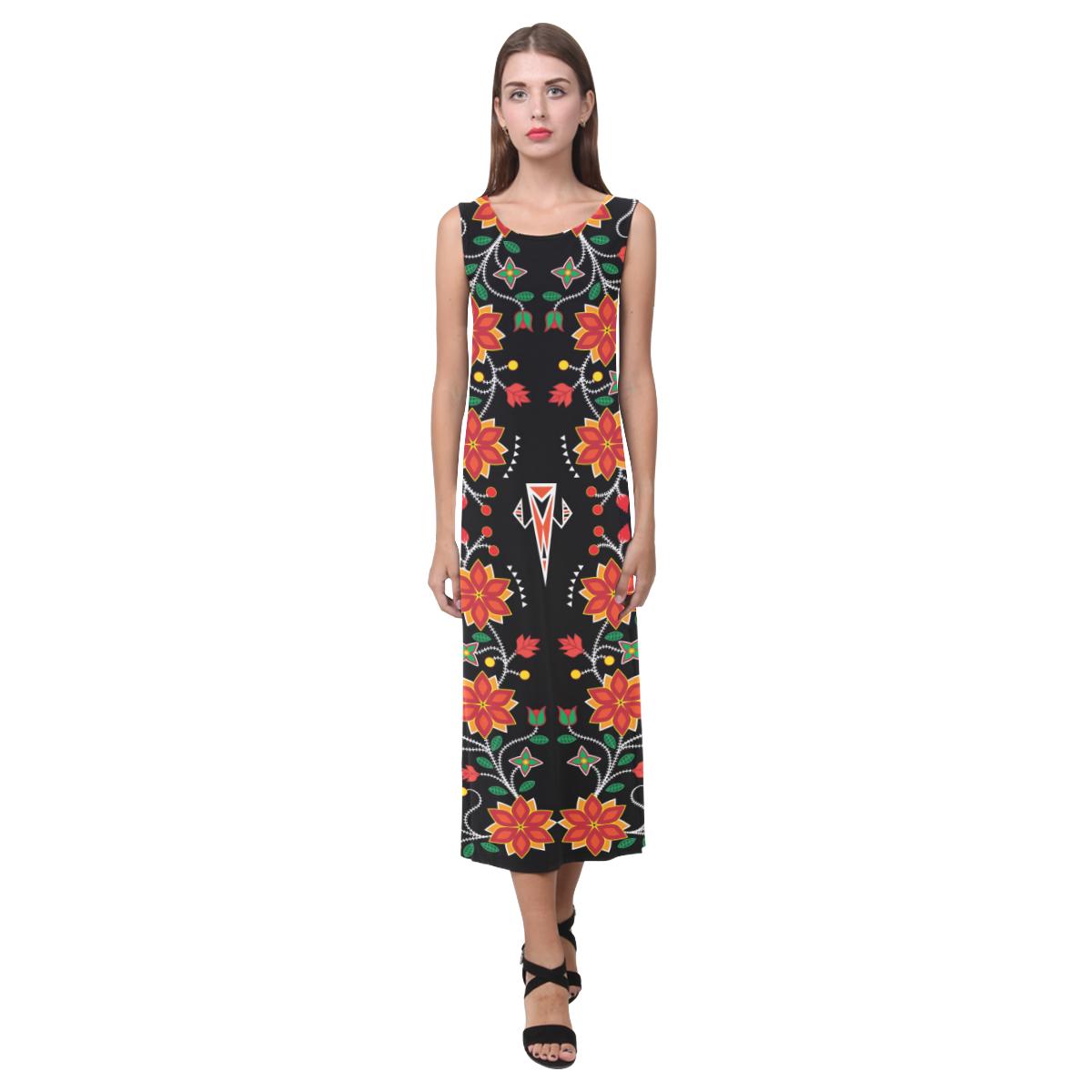 Floral Beadwork Six Bands Phaedra Sleeveless Open Fork Long Dress (Model D08) Phaedra Sleeveless Open Fork Long Dress (D08) e-joyer