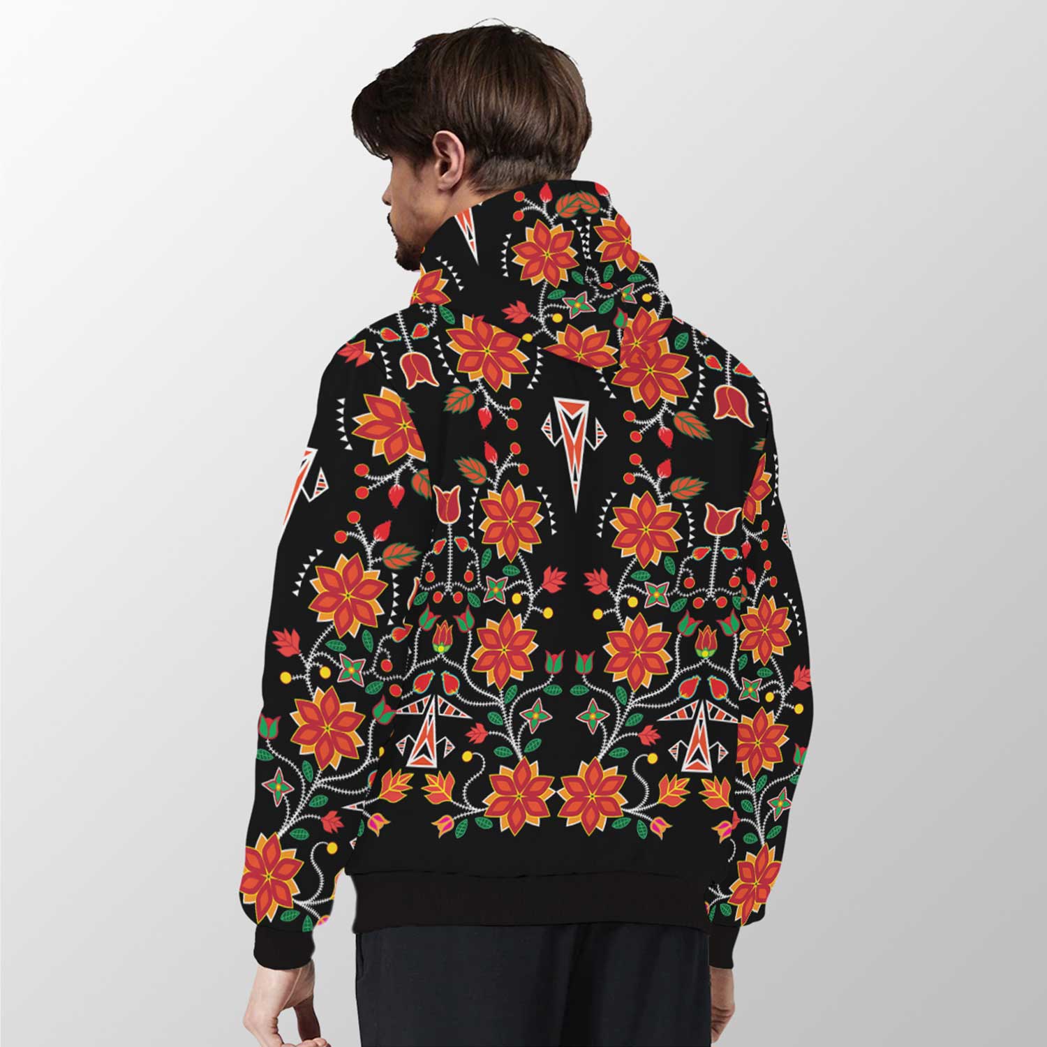 Floral Beadwork Six Bands Sherpa Hoodie 49 Dzine