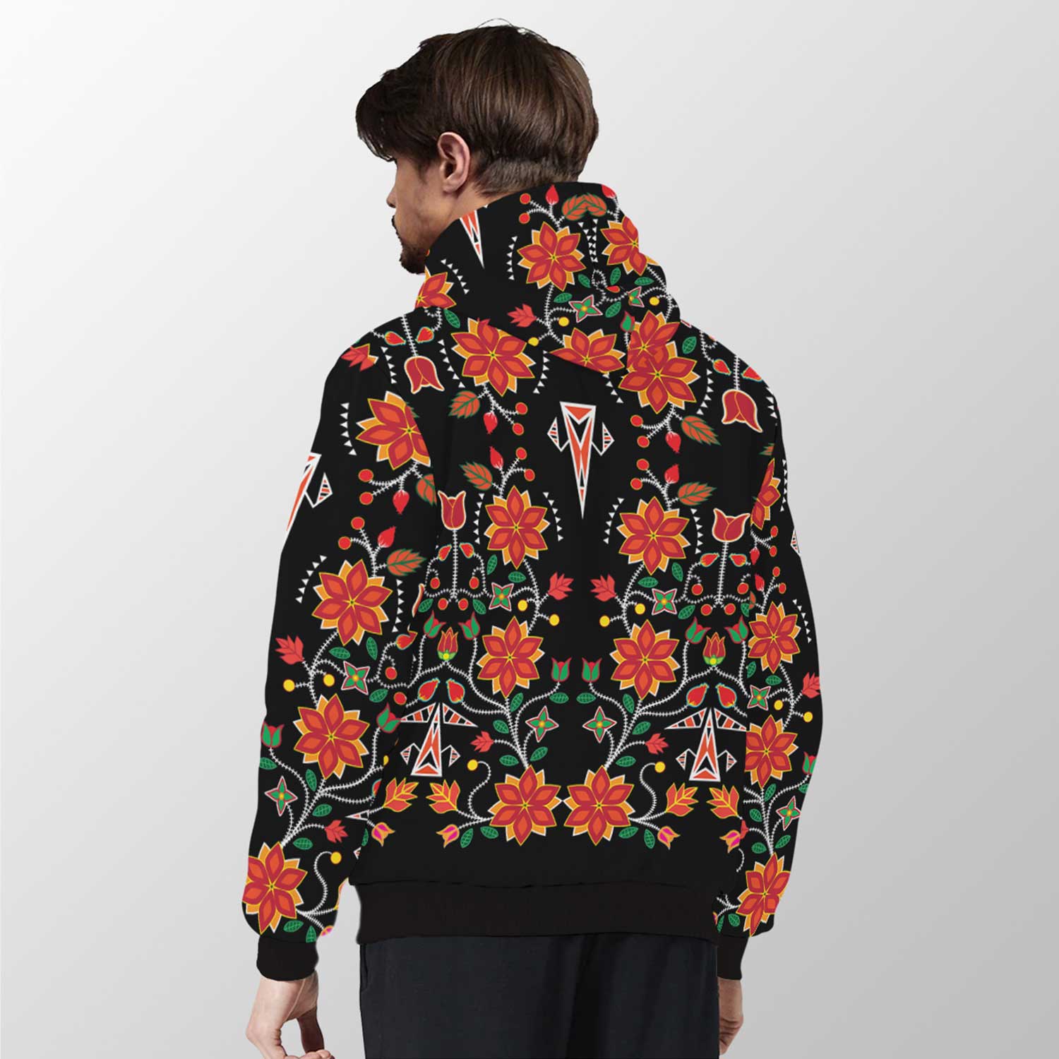 Floral Beadwork Six Bands Sherpa Hoodie 49 Dzine 