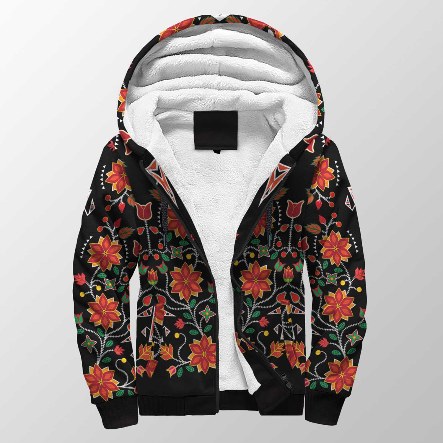 Floral Beadwork Six Bands Sherpa Hoodie 49 Dzine