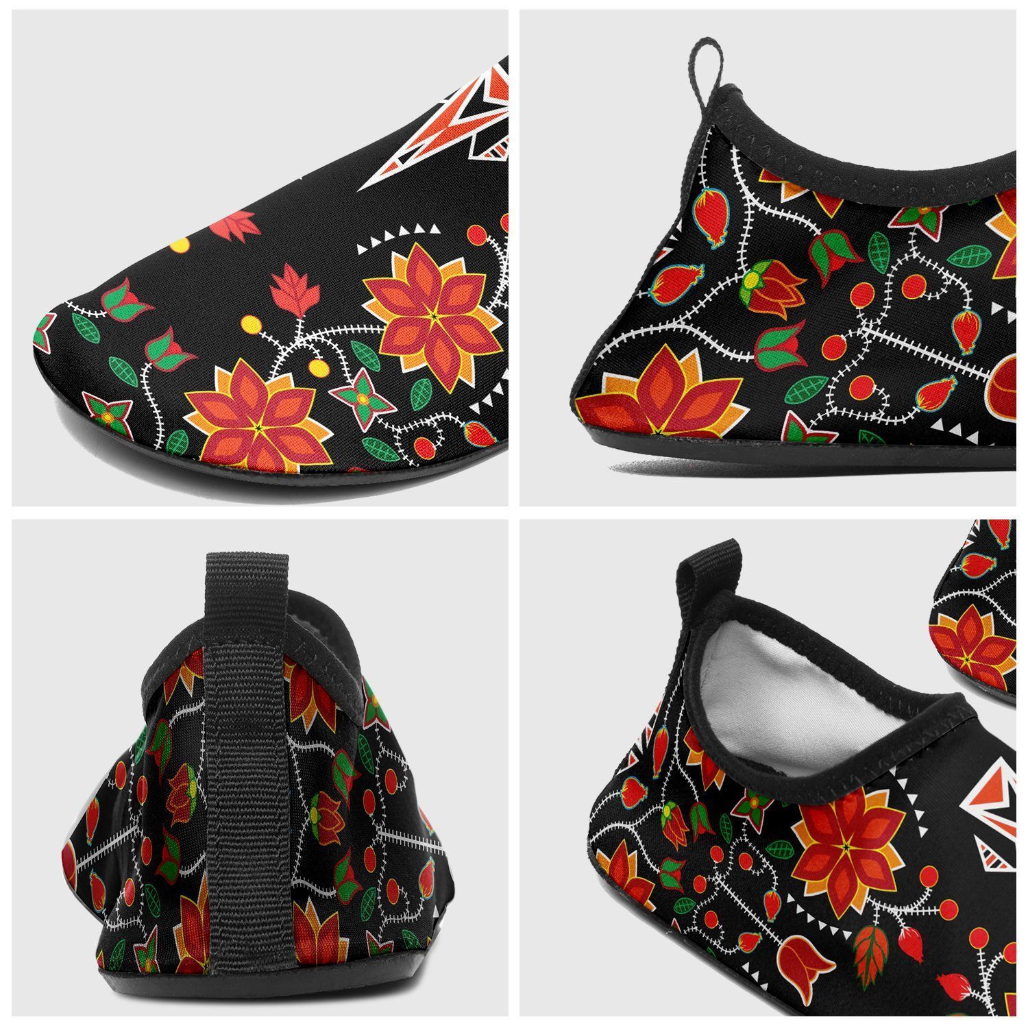 Floral Beadwork Six Bands Sockamoccs Kid's Slip On Shoes 49 Dzine