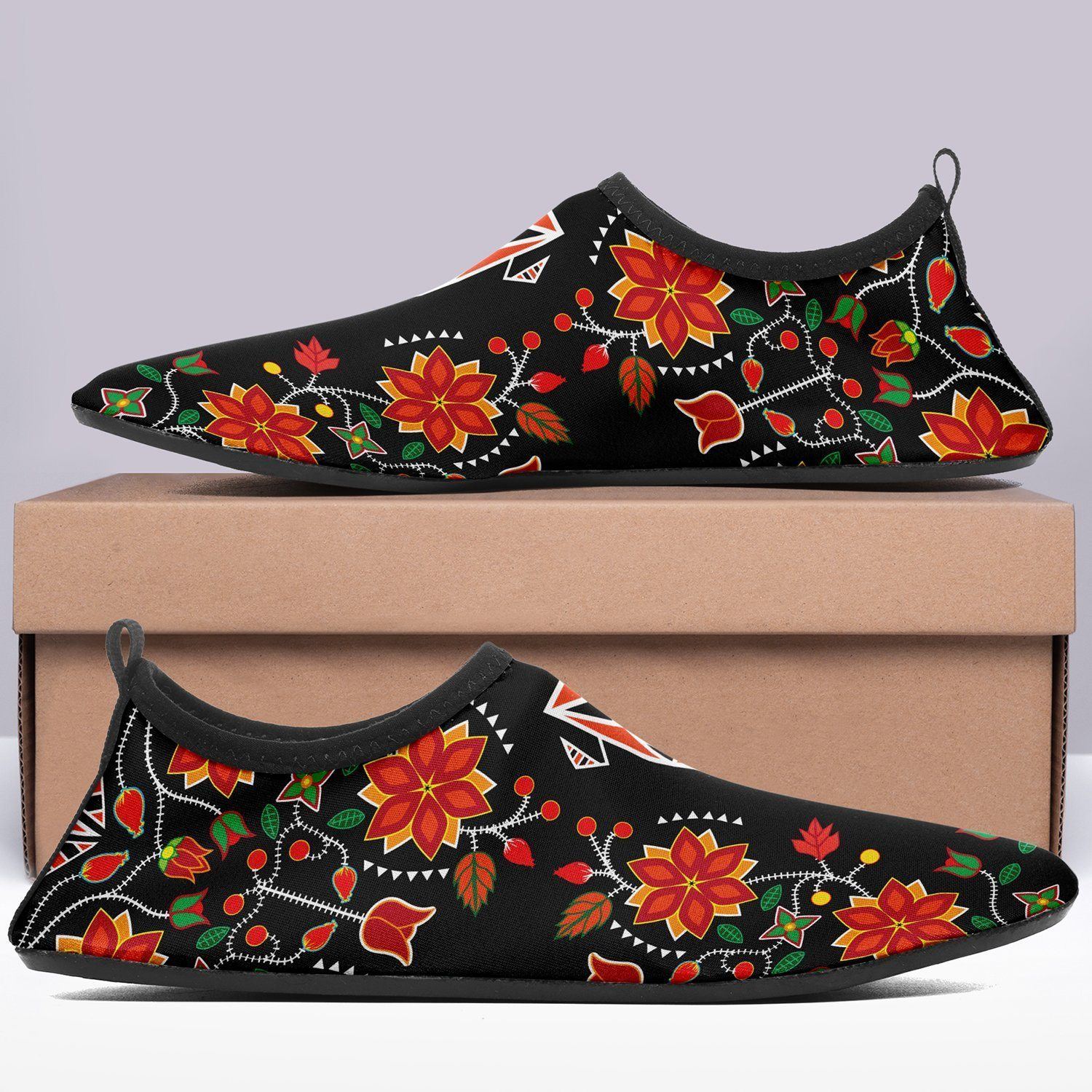 Floral Beadwork Six Bands Sockamoccs Kid's Slip On Shoes 49 Dzine