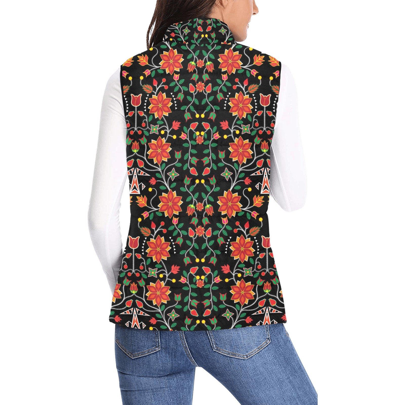 Floral Beadwork Six Bands Women's Padded Vest Jacket (Model H44) Women's Padded Vest Jacket (H44) e-joyer