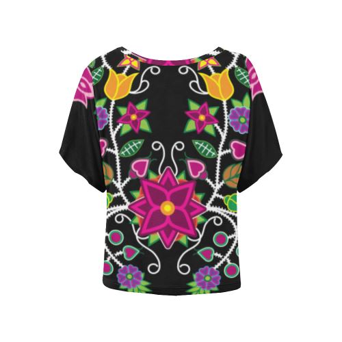 Floral Beadwork Women's Batwing-Sleeved Blouse T shirt (Model T44) Women's Batwing-Sleeved Blouse T shirt (T44) e-joyer