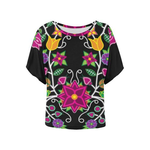 Floral Beadwork Women's Batwing-Sleeved Blouse T shirt (Model T44) Women's Batwing-Sleeved Blouse T shirt (T44) e-joyer