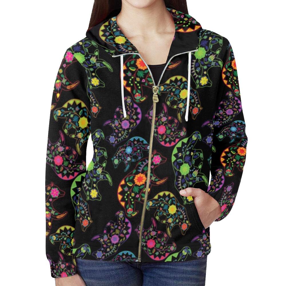 Floral Bear All Over Print Full Zip Hoodie for Women (Model H14) All Over Print Full Zip Hoodie for Women (H14) e-joyer