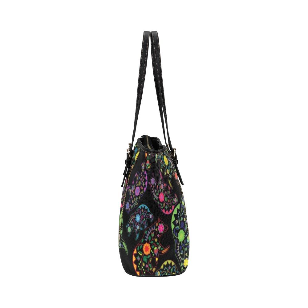 Floral Bear Leather Tote Bag/Large (Model 1640) bag e-joyer