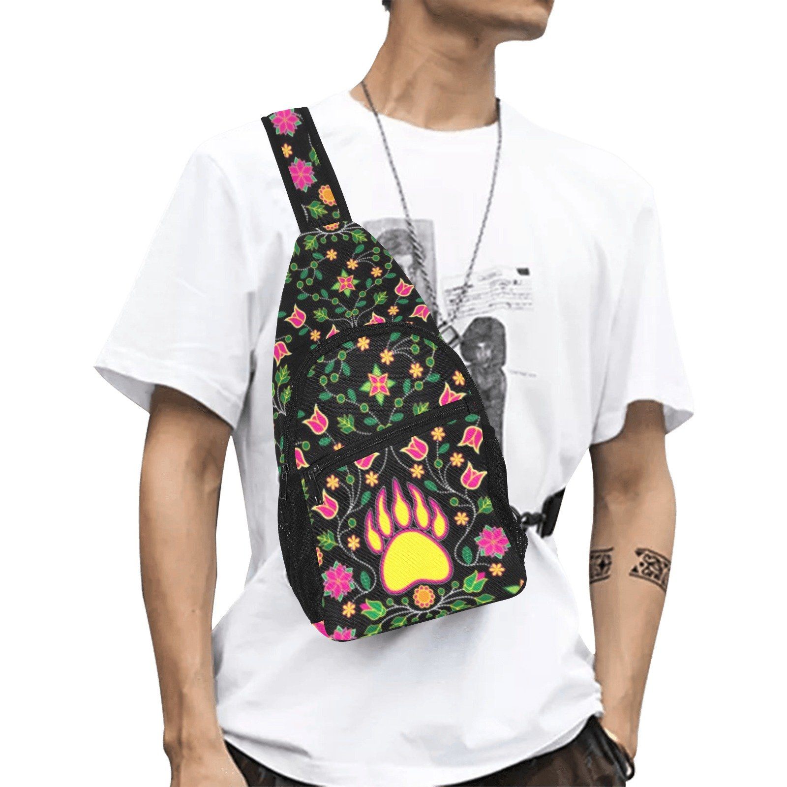 Floral Bearpaw Pink and Yellow All Over Print Chest Bag (Model 1719) All Over Print Chest Bag (1719) e-joyer 