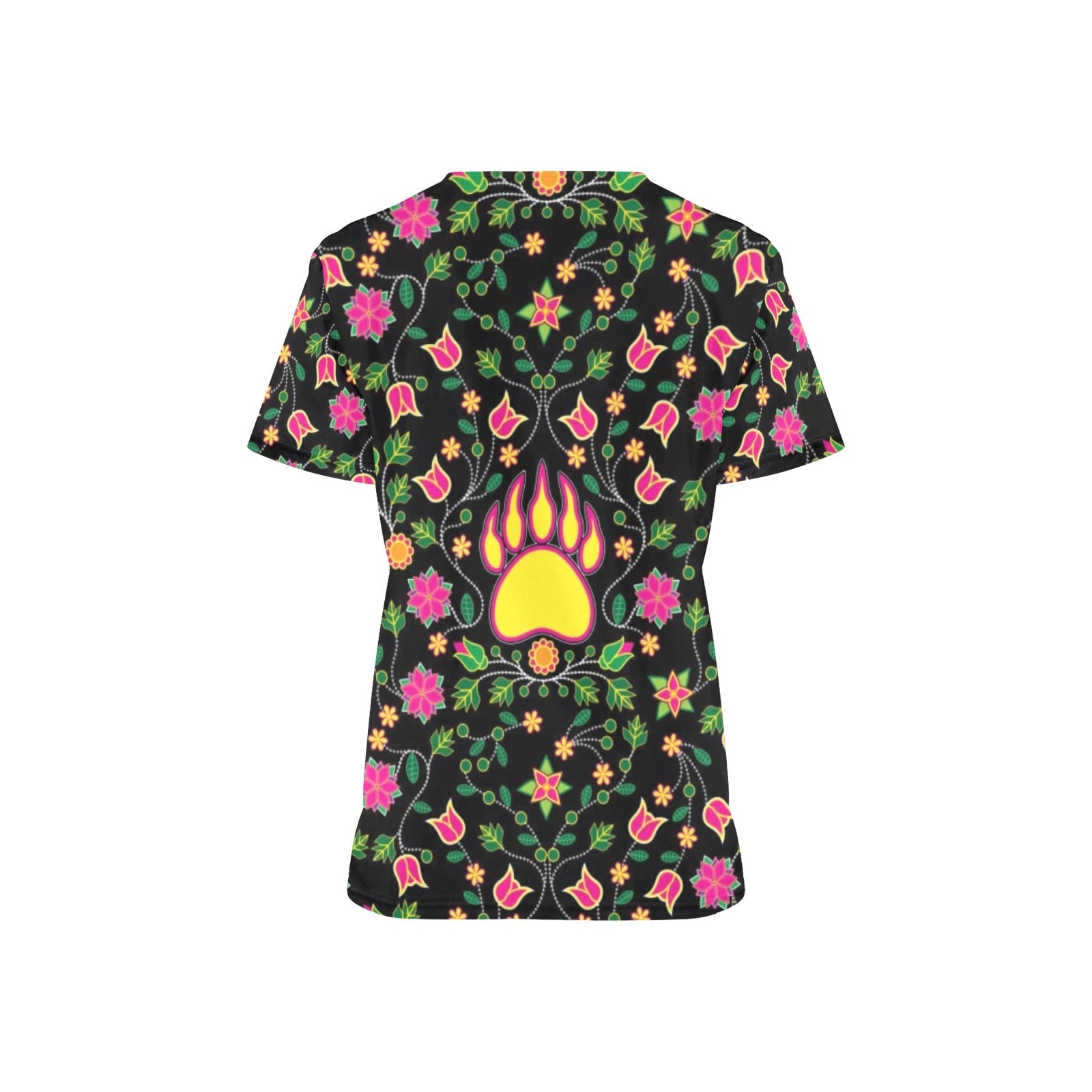 Floral Bearpaw Pink and Yellow All Over Print Scrub Top Scrub Top e-joyer