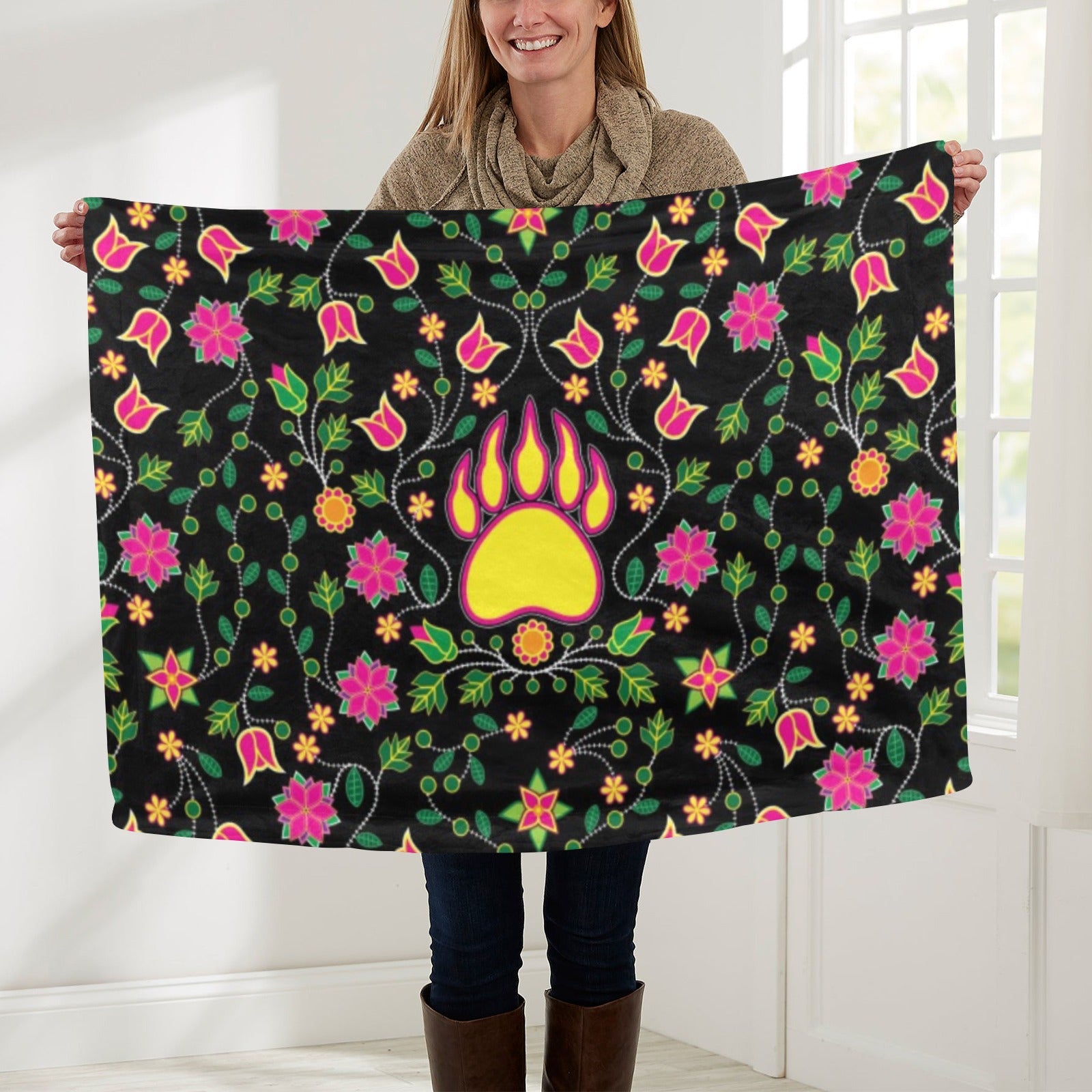 Floral Bearpaw Pink and Yellow Baby Blanket 30"x40" Baby Blanket 30"x40" e-joyer