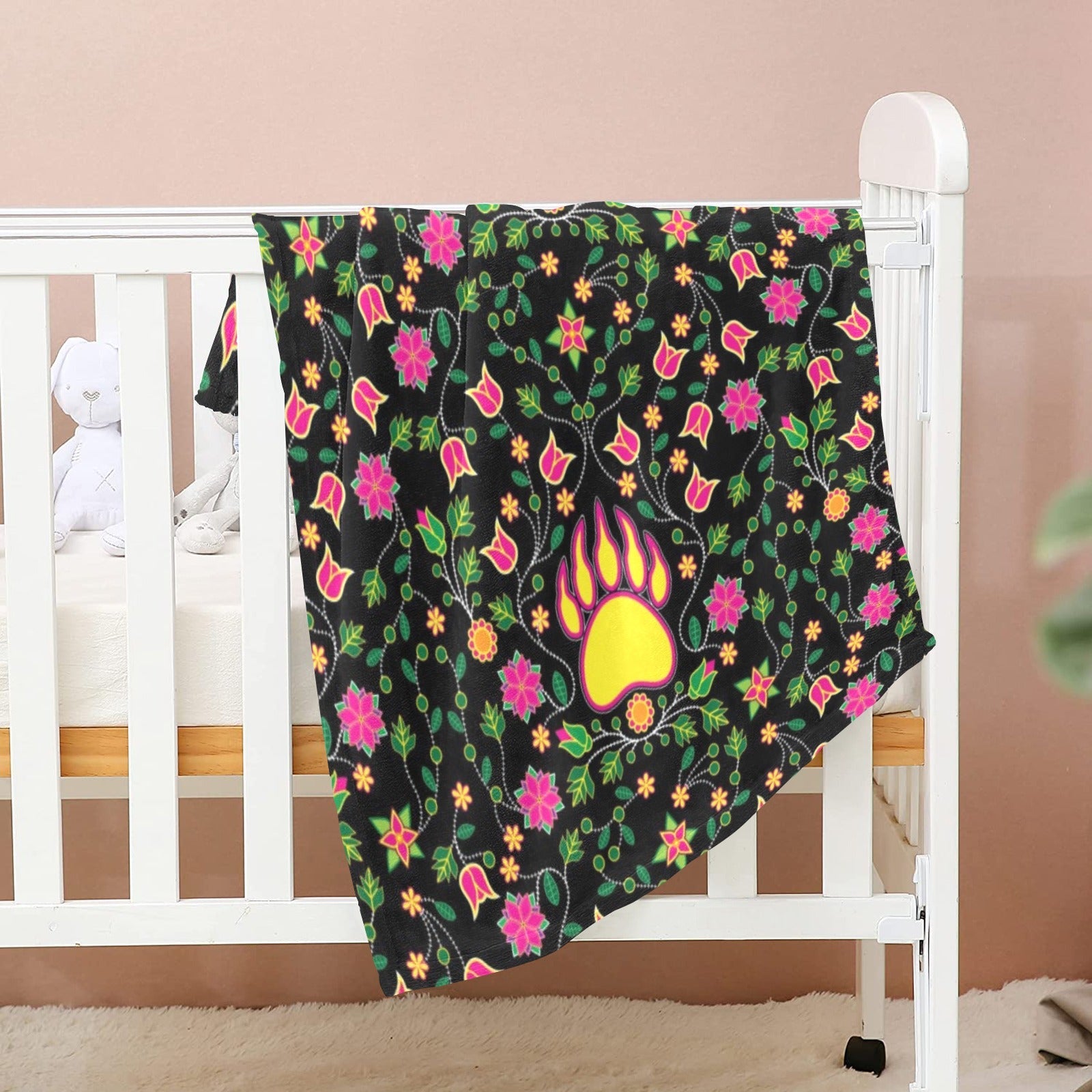 Floral Bearpaw Pink and Yellow Baby Blanket 30"x40" Baby Blanket 30"x40" e-joyer